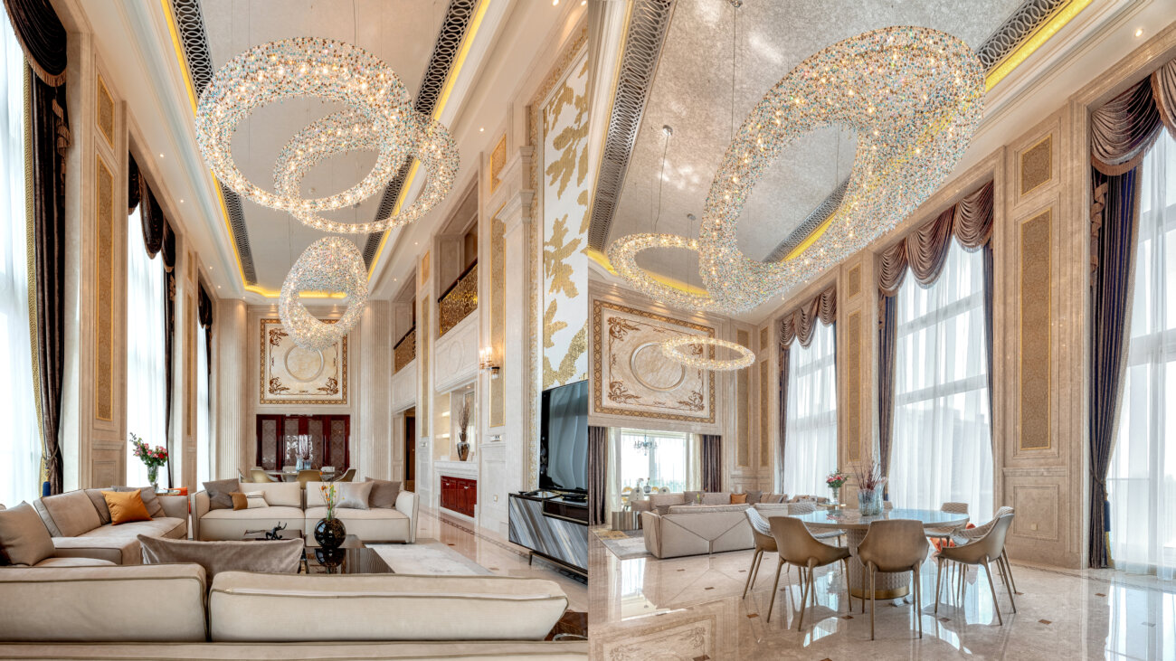 Bespoke size Artica and Rio cluster in a private villa. High-end interior design