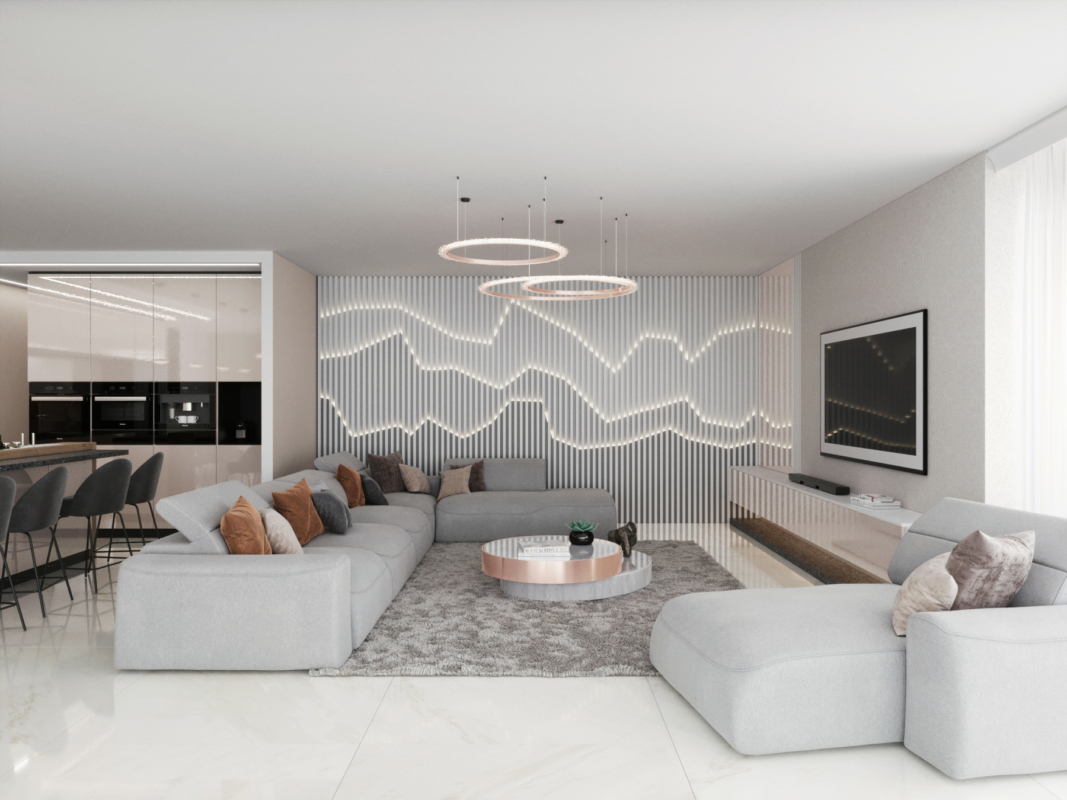 Halo cluster in the light grey luxury living room.