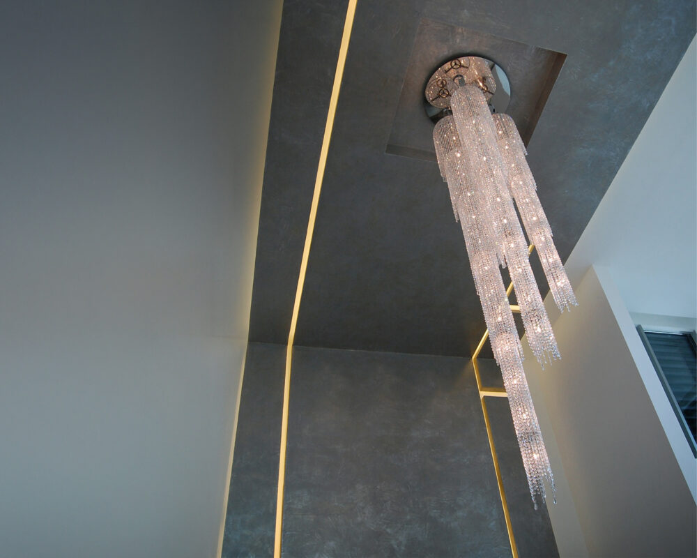 Fjord luxury crystal chandelier by Manooi in a modern high-end interior