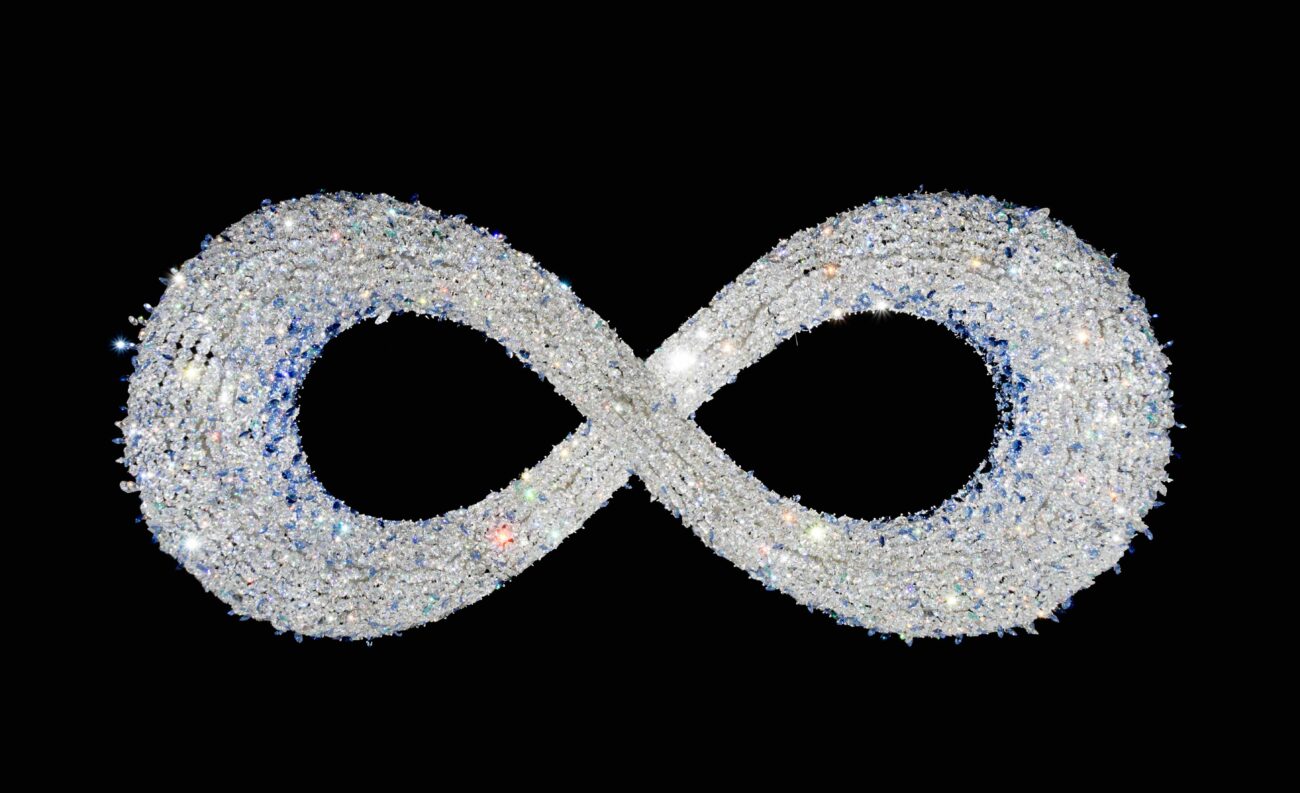 Infinity Swarovski crystal chandelier by Manooi with blue gradient crystals