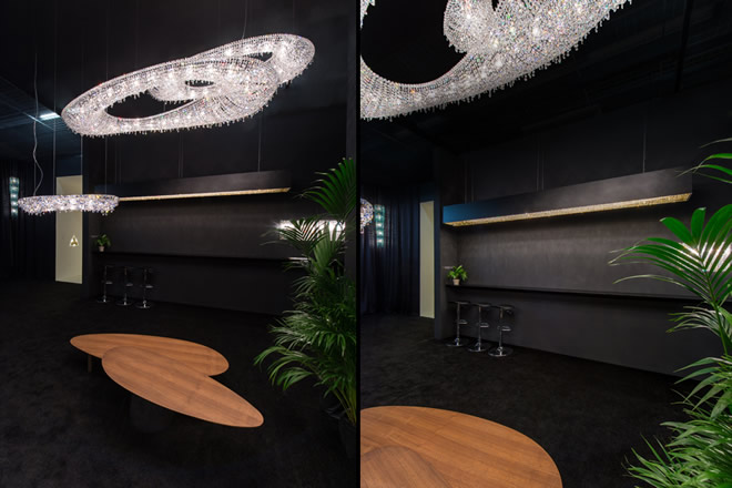 Artica cluster over a desk at the Manooi's stand at Light+Building 2016.