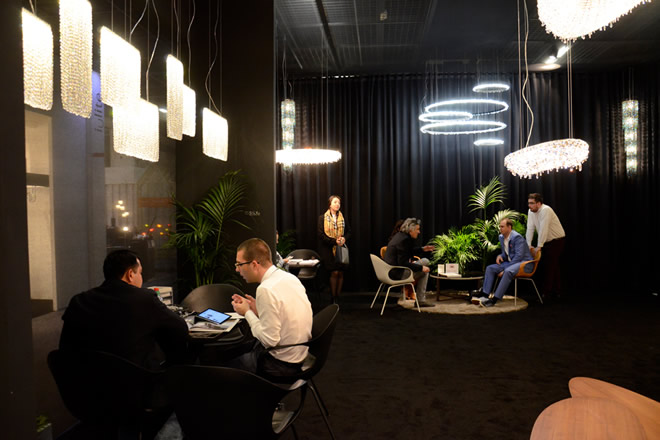 Silk cluster at the Manooi's stand at the Light+Building 2016.