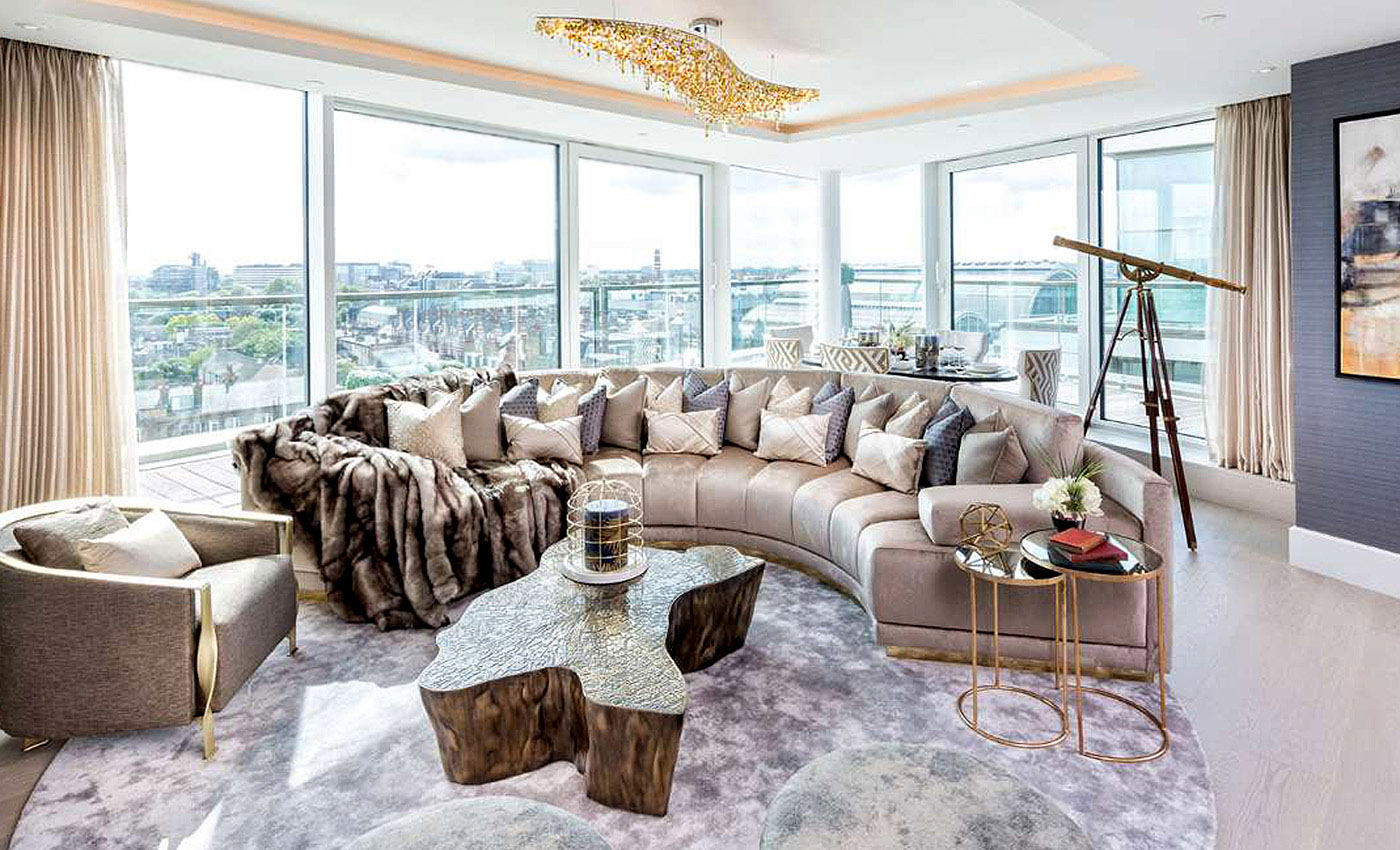 yellow-crystal-chandelier-manooi-luxury-flat-cid Yellow Vague luxury lighting in a living room in London.